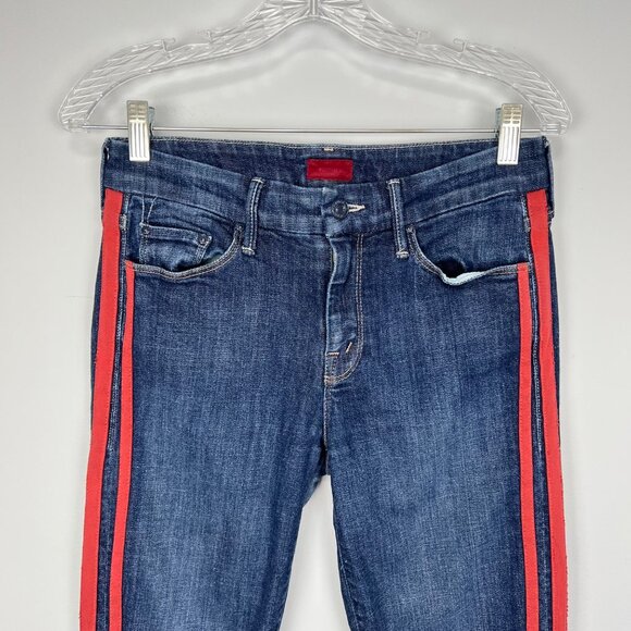 Mother Womens Looker Ankle Fray Skinny Jeans Speed Racer Blue Red Stripe size 27 - Picture 6 of 16